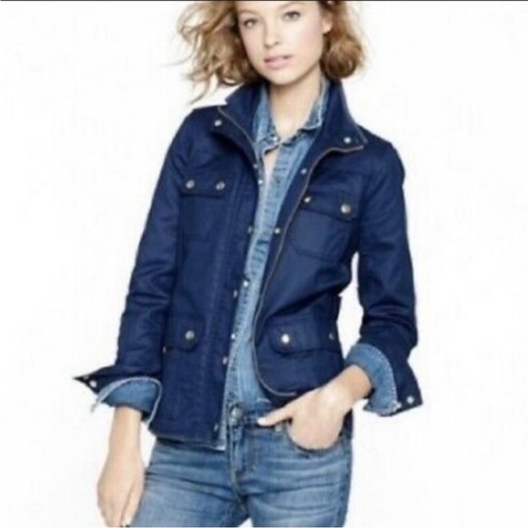 J. Crew Women’s Jacket Size XS Downtown Field Utility Navy Blue with Gold Snaps - Picture 2 of 13